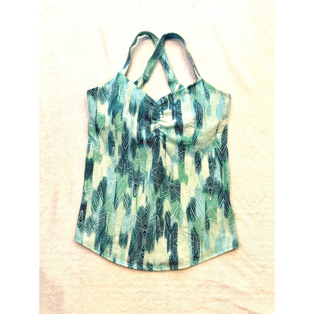 Marmot Camielle Tank Top Womens XS Teal Geometric Print Crossback Shelf Bra